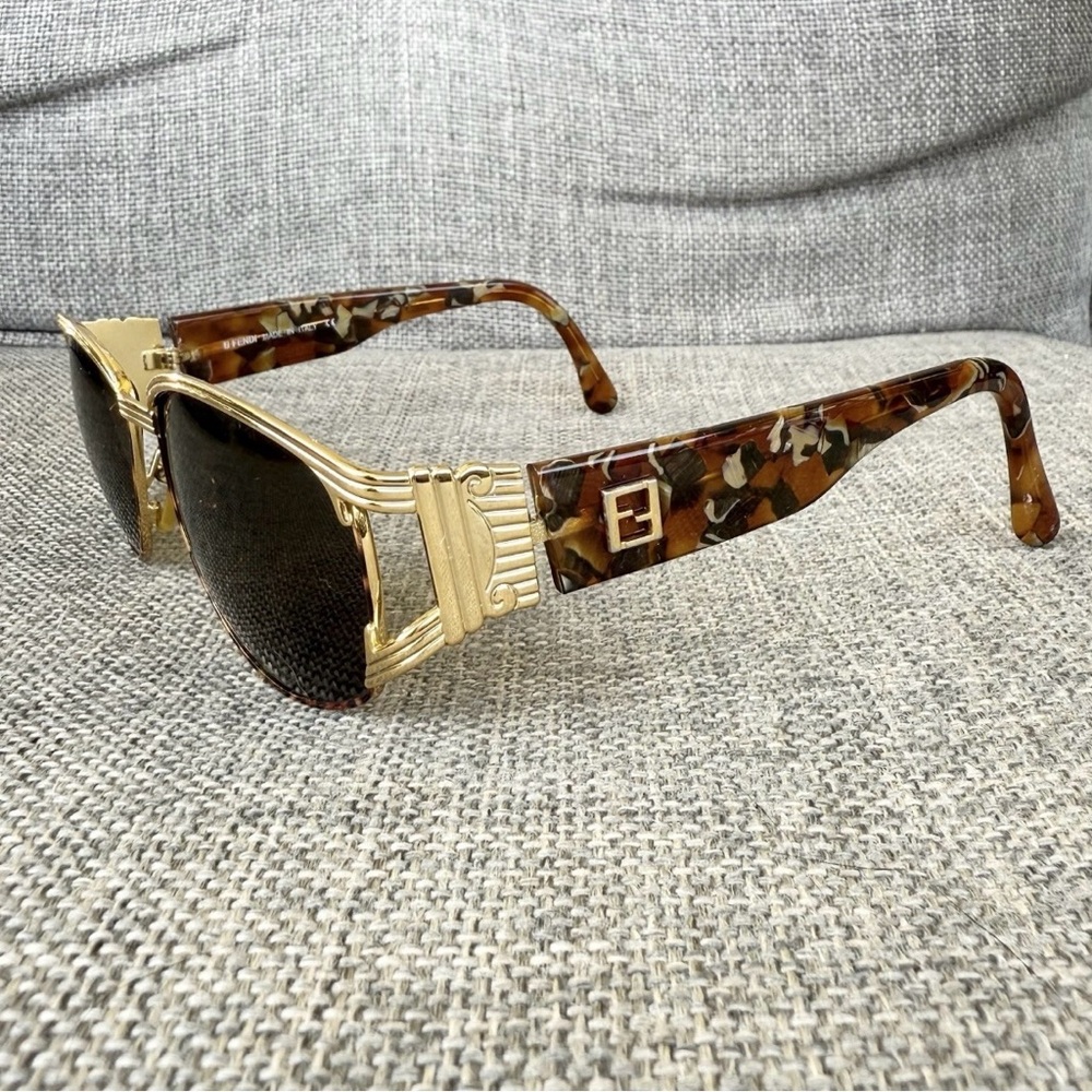 FENDI Sunglasses Vintage 80's Oval FS 264 60-15-140 Gold Brown Designer Frames